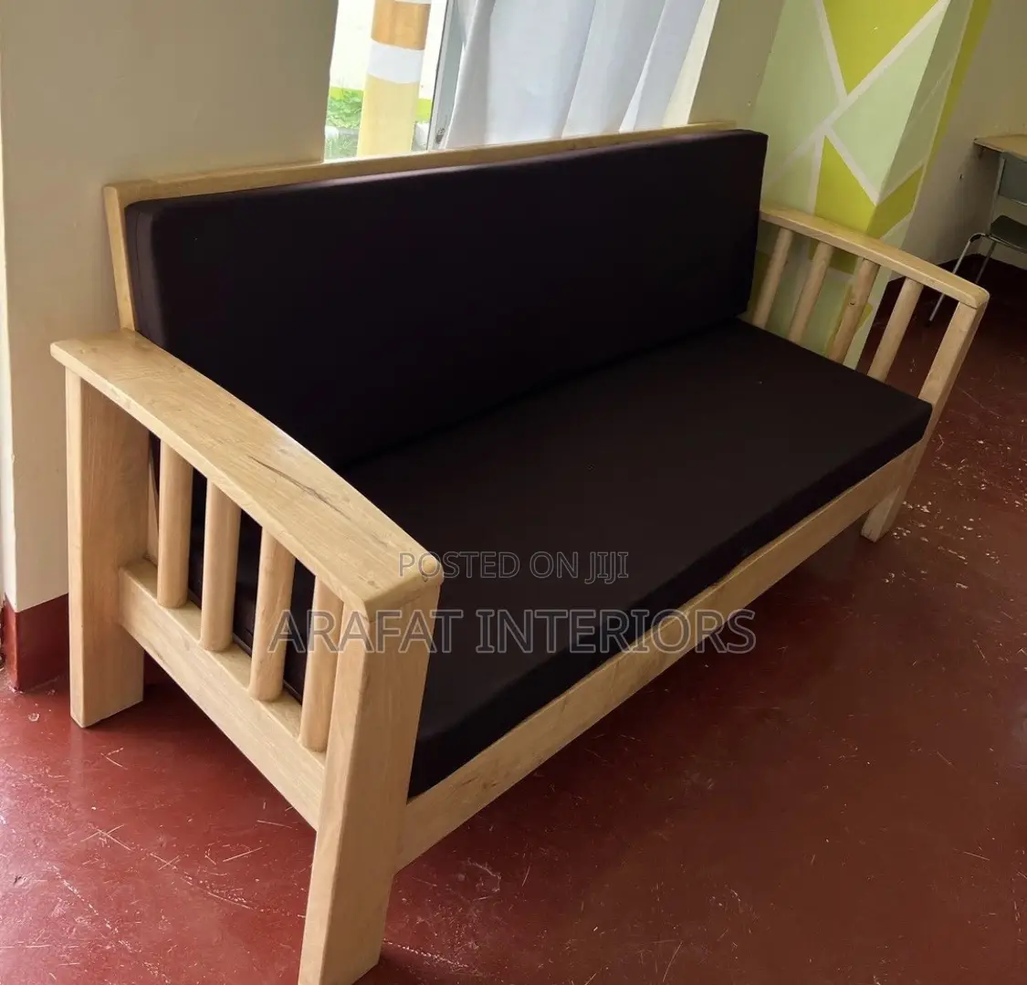 Stylish Natural Wood 3-Seater Sofa