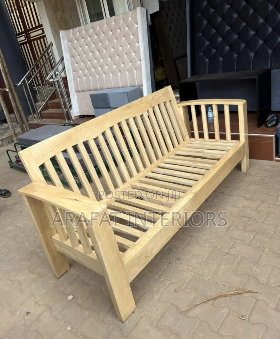 Stylish Natural Wood 3-Seater Sofa