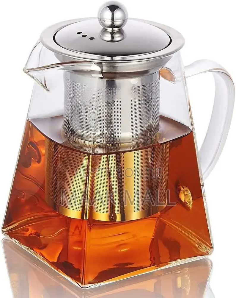 Glass Herbal Tea Pot With Stainless Steel Filter 1000mls