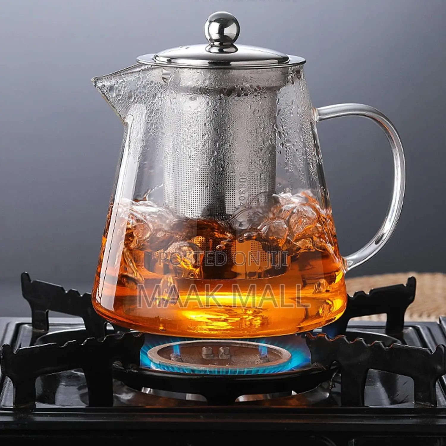 Glass Herbal Tea Pot With Stainless Steel Filter 1000mls