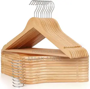 Wooden Coat Hangers 20 Pack, Natural Wood Suit Hangers With Non Slip