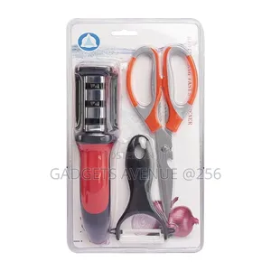 3-Piece Kitchen Utility Set Containing a 3-Stage Knife Sharpener