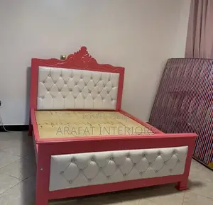 Stunning Pink Ornate Bed With White Tufted Upholstery! 