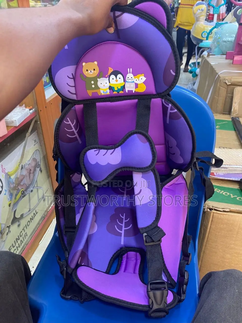 Fabric Baby Car Seat Cushion Featuring Cartoon Animal Graphics