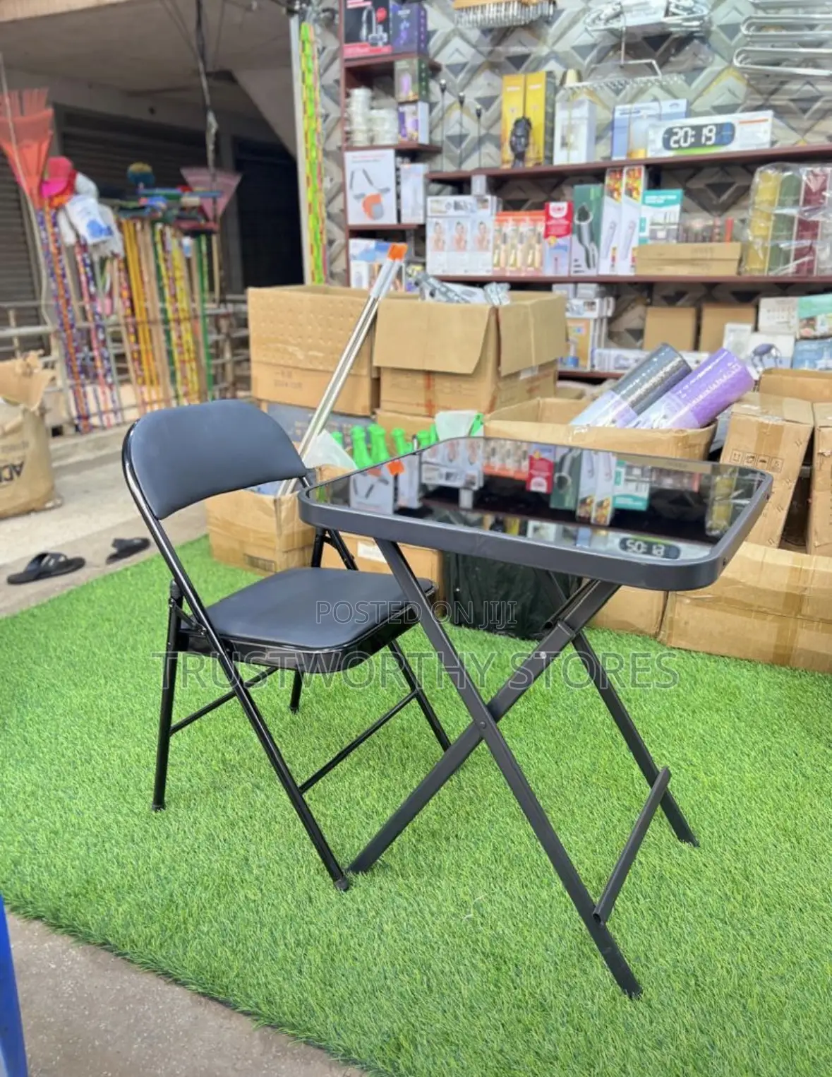 Foldable Table Set With Padded Chair With a Tempered Glass Tabletop