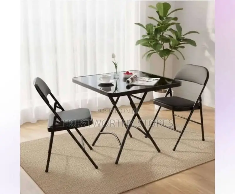 Foldable Dining Set With Two Chairs and a Tempered Glass Top Table