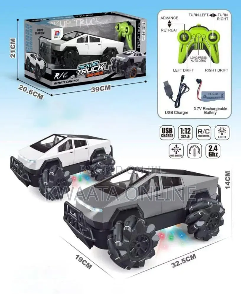 Pickup Toy Truck, 2.4ghz Remote Control, Led Lights, Usb Rechargeable