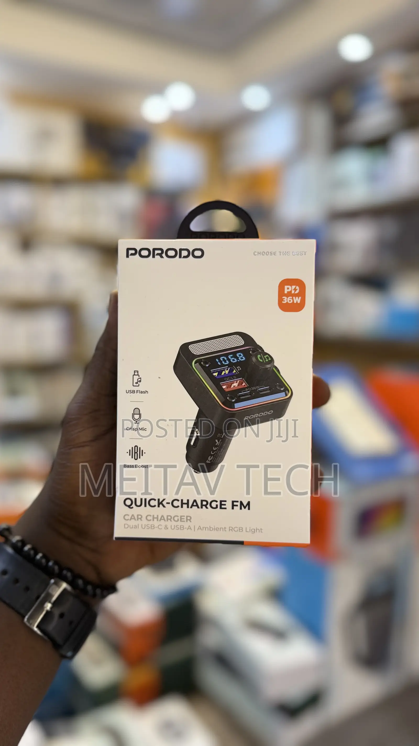 Porodo Quick Charge Fm Car Charger With 36w Pd