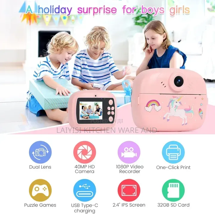 Instant Print Camera For Kids, Dual Selfie Digital Camera Hd Videos