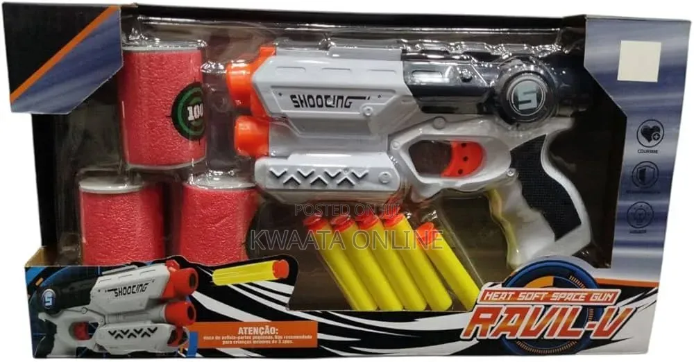 Ravil-v Foam Dart Gun With 5 Darts and 3 Target Cans, Grey and Orange