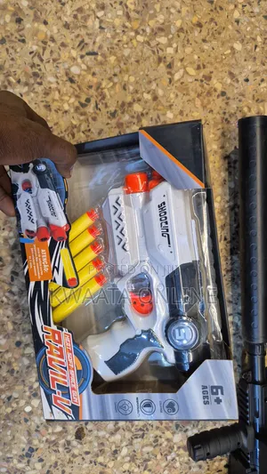Ravil-v Foam Dart Gun With 5 Darts and 3 Target Cans, Grey and Orange
