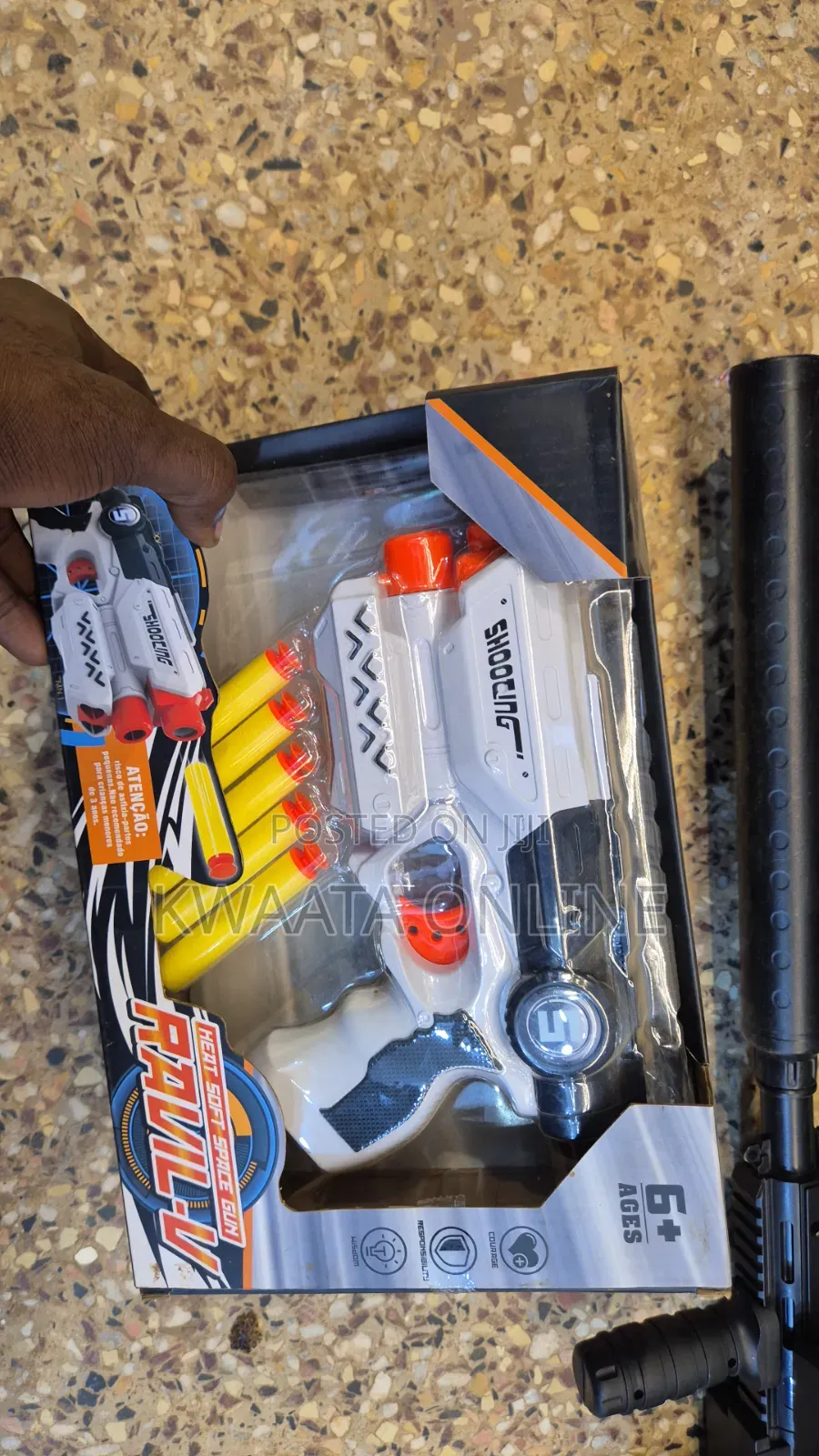 Ravil-v Foam Dart Gun With 5 Darts and 3 Target Cans, Grey and Orange