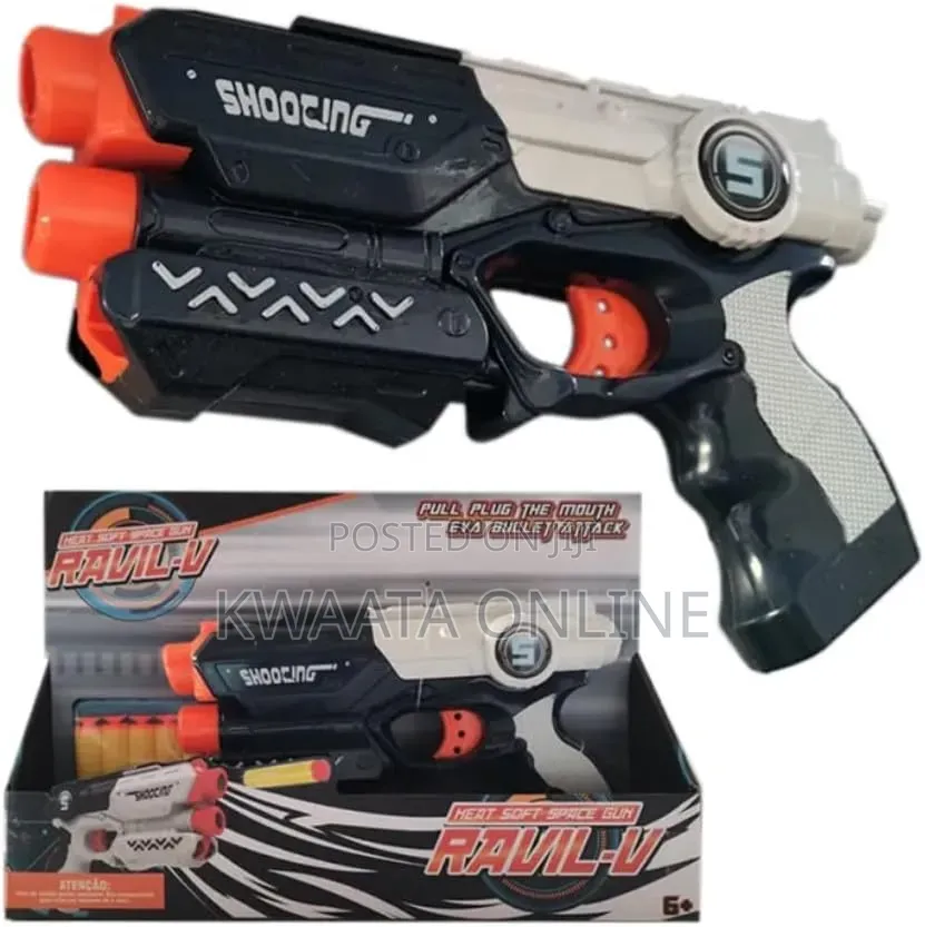 Ravil-v Foam Dart Gun With 5 Darts and 3 Target Cans, Grey and Orange