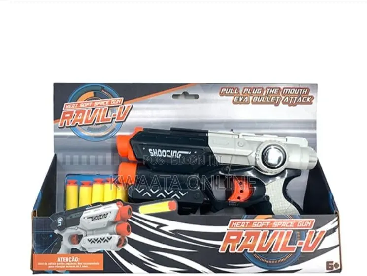 Ravil-v Foam Dart Gun With 5 Darts and 3 Target Cans, Grey and Orange