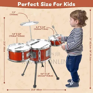 Kids Jazz Drum Set Music Toy 3 Drums Percussion Kit With Stool