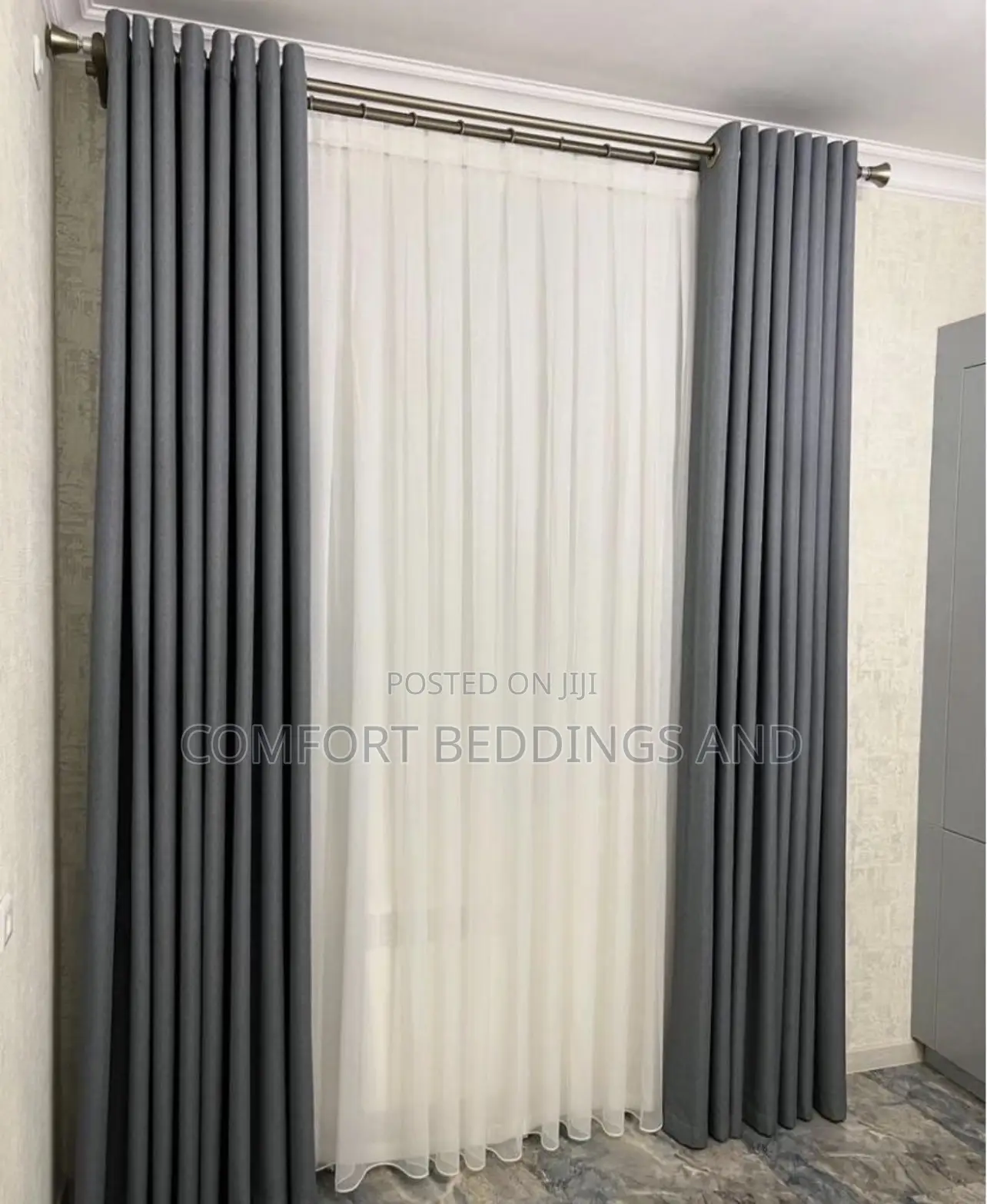 Three Metre Curtain With Net Gray