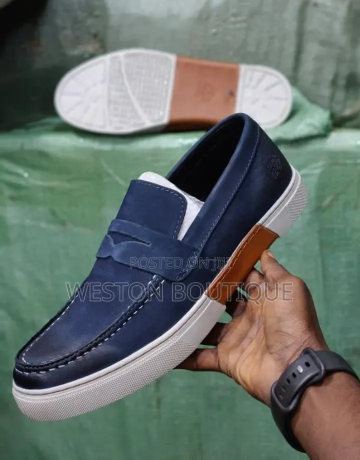 Original Casual Leather Men's Loafers With White Sole
