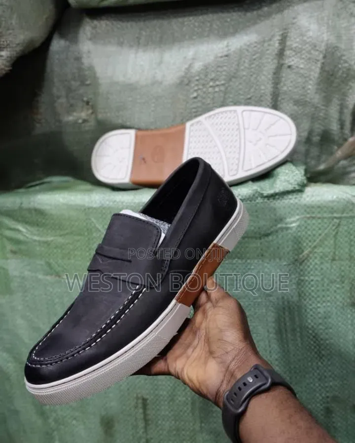 Original Casual Leather Men's Loafers With White Sole