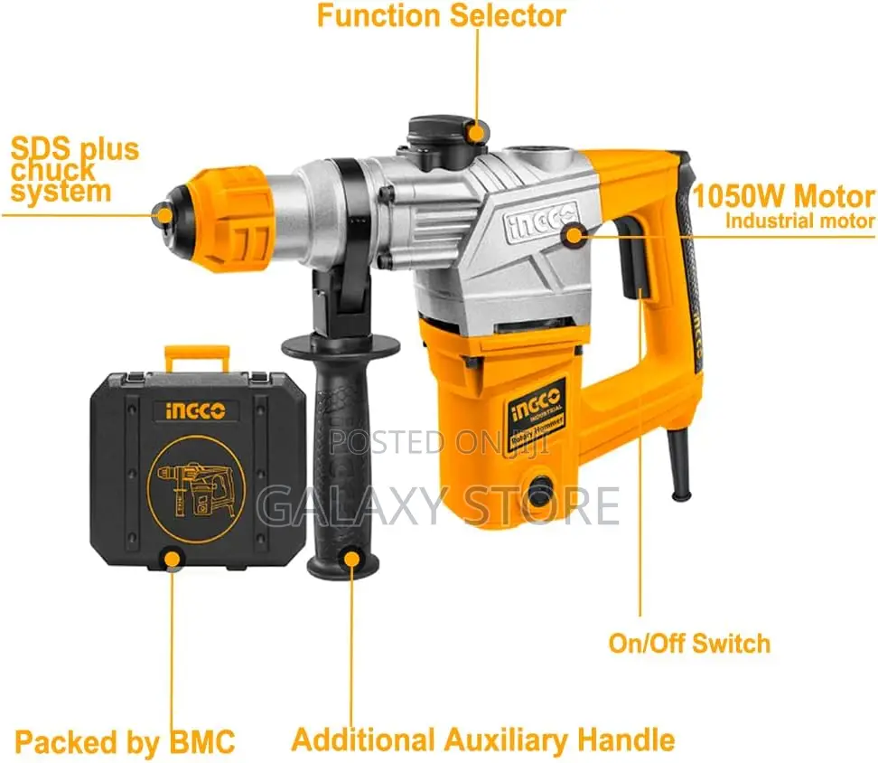 Ingco Rh150038 Rotary Hammer 950rpm 3functions Drill Chisel Heavy Duty