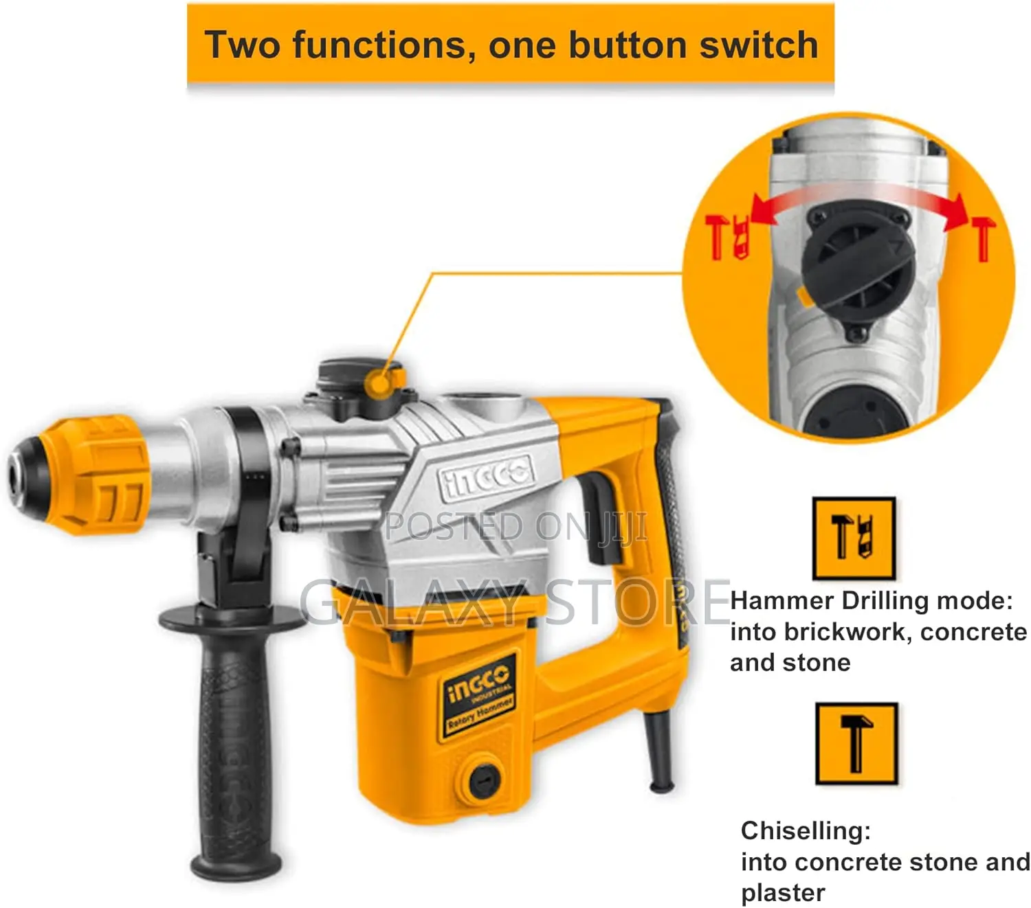 Ingco Rh150038 Rotary Hammer 950rpm 3functions Drill Chisel Heavy Duty