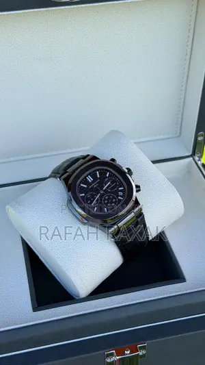 Black Leather Strap Patek Philippe Nautilus Chronograph Watch