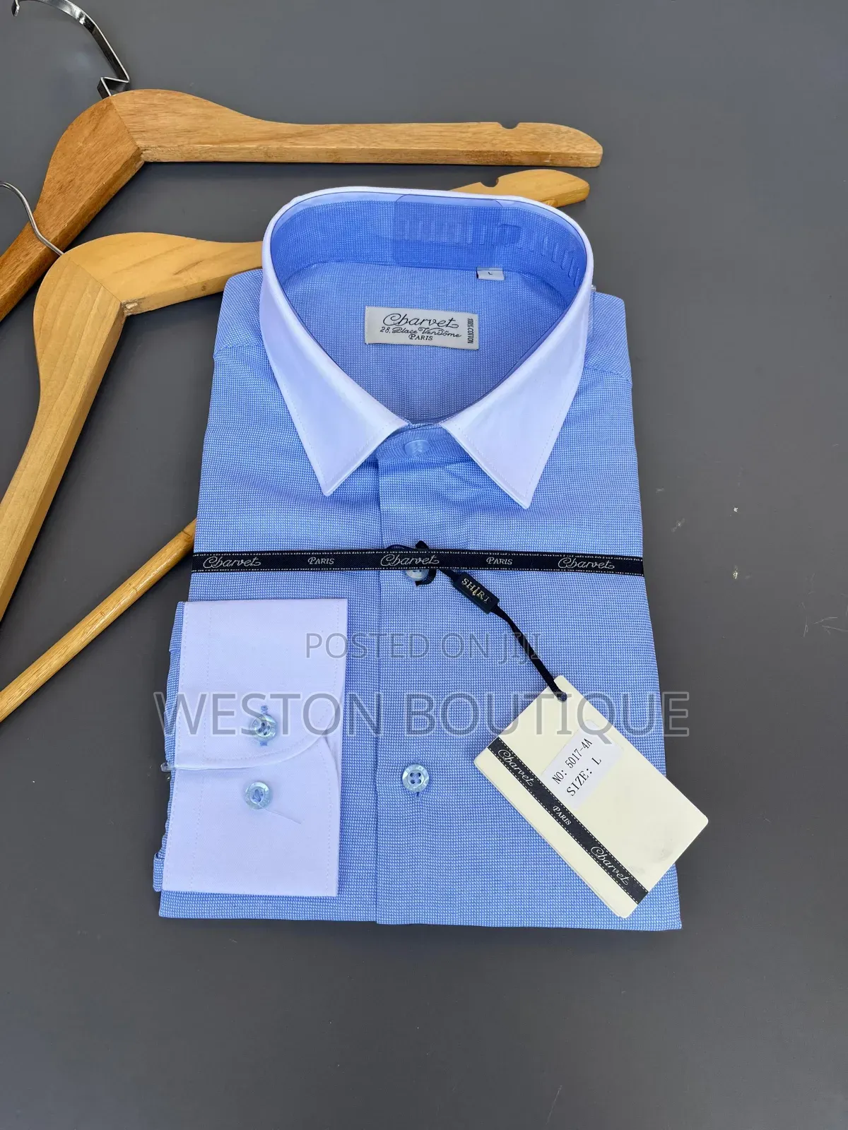 White Collar Cotton Blue Long Sleeve Shirts for Office