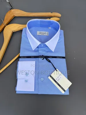 White Collar Cotton Blue Long Sleeve Shirts for Office
