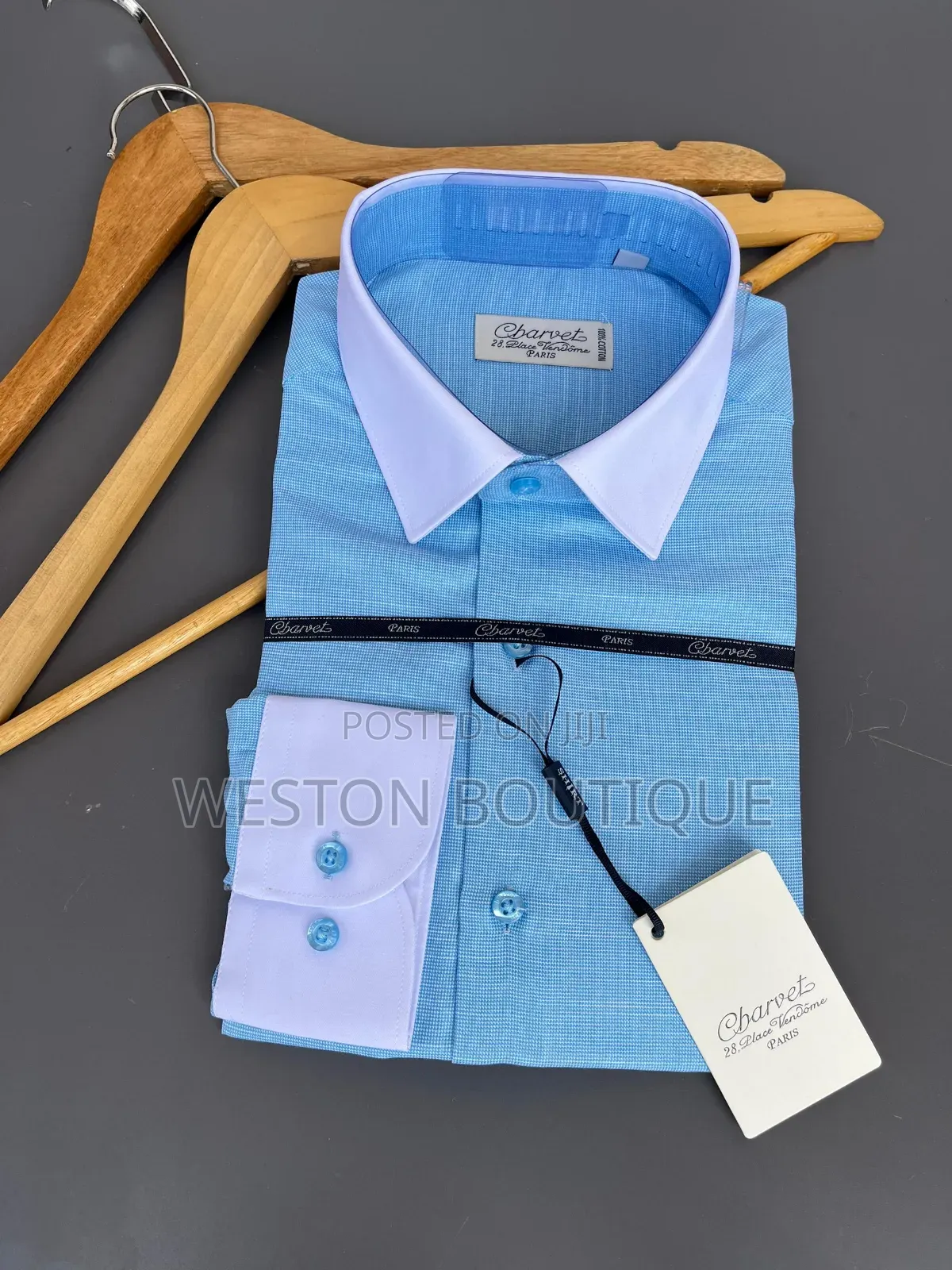 White Collar Cotton Blue Long Sleeve Shirts for Office