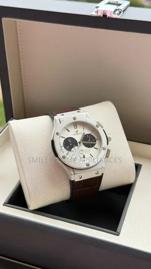 Off White Face Mens Authentic Hublot Leather Strapped Wrist Time Watch