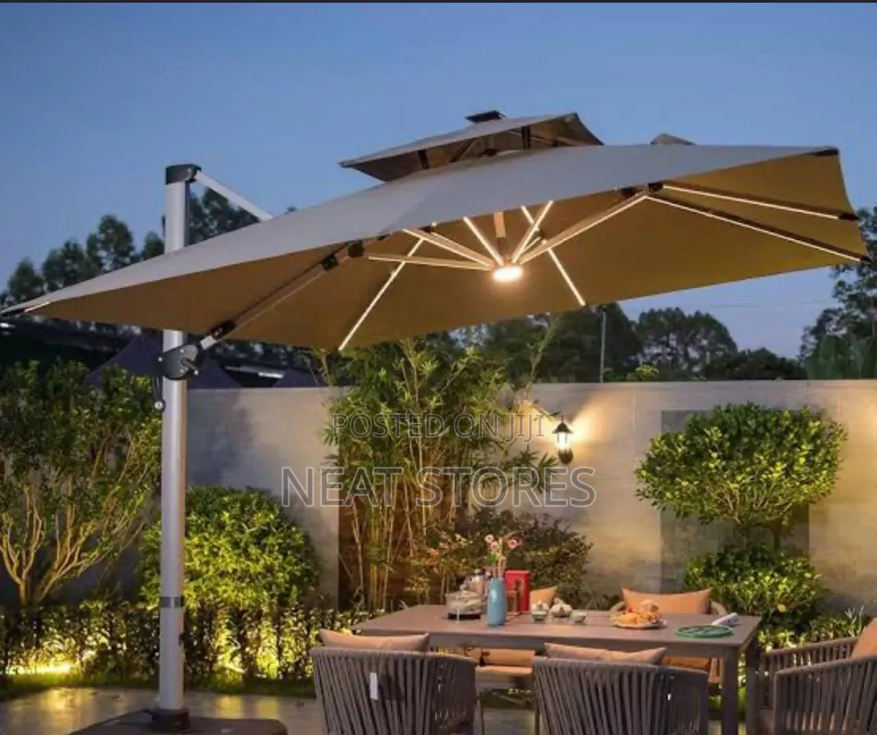 Canvas Material Adjustable Umbrella With Solar Lights