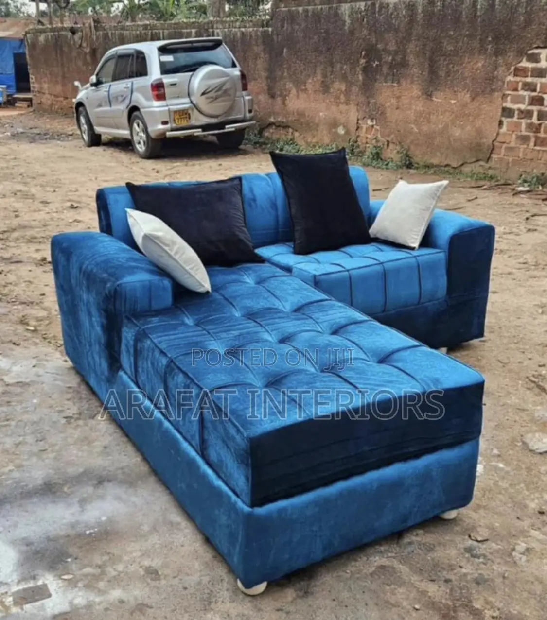 Royal Sapphire Tufted L-Sectional Sofa