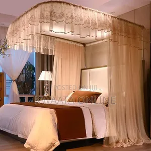 Luxury Bed Canopy Mosquito Net With U-shape Metal Bracket On 2 Stands