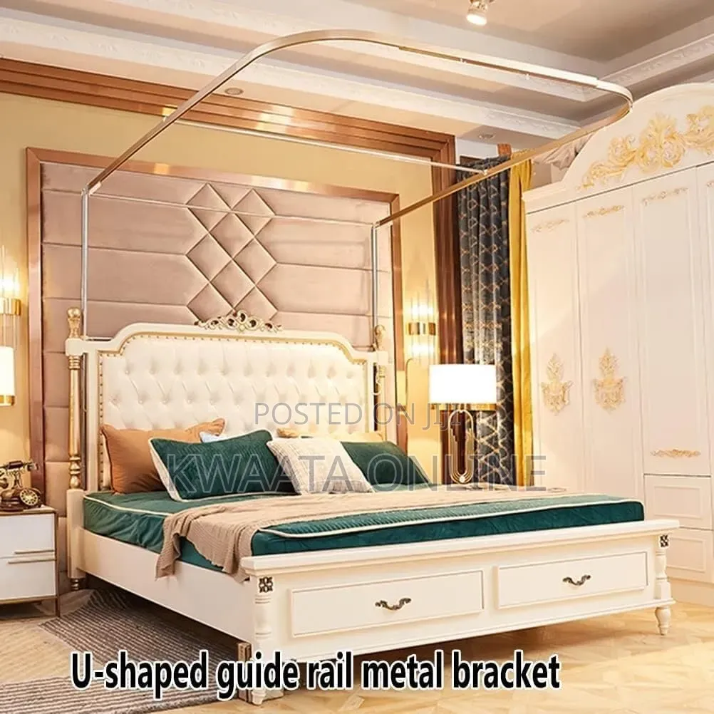 Luxury Bed Canopy Mosquito Net With U-shape Metal Bracket On 2 Stands