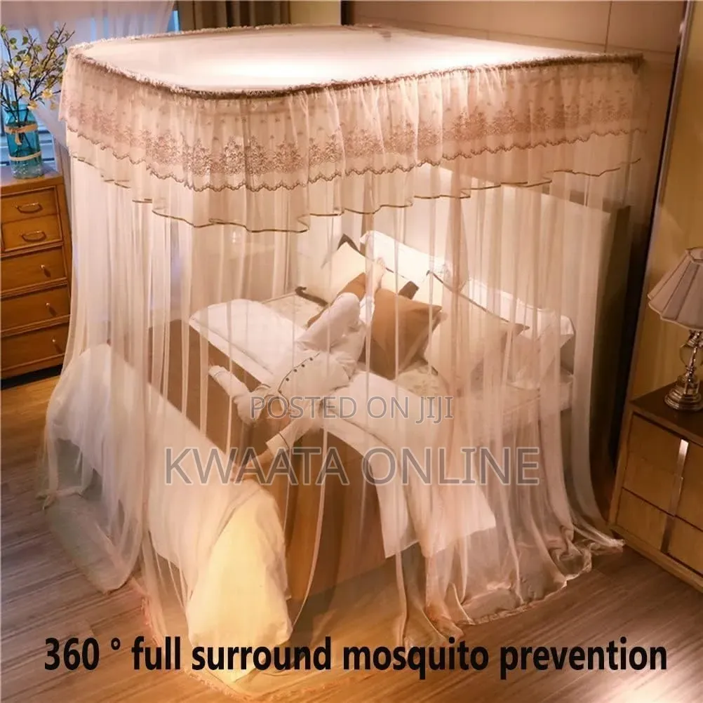 Luxury Bed Canopy Mosquito Net With U-shape Metal Bracket On 2 Stands