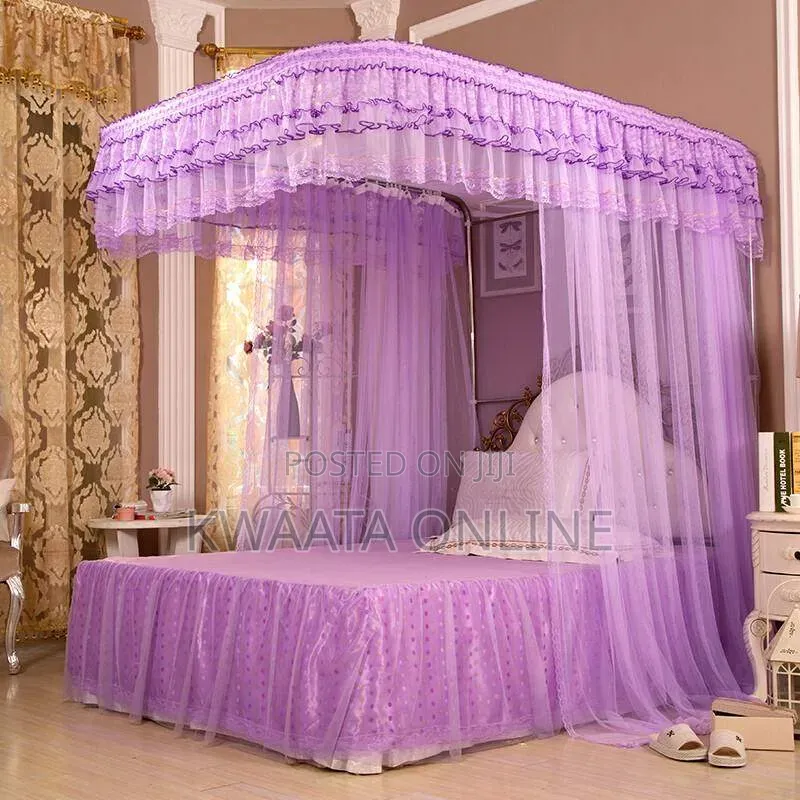Luxury Bed Canopy Mosquito Net With U-shape Metal Bracket On 2 Stands
