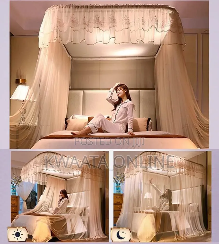 Luxury Bed Canopy Mosquito Net With U-shape Metal Bracket On 2 Stands