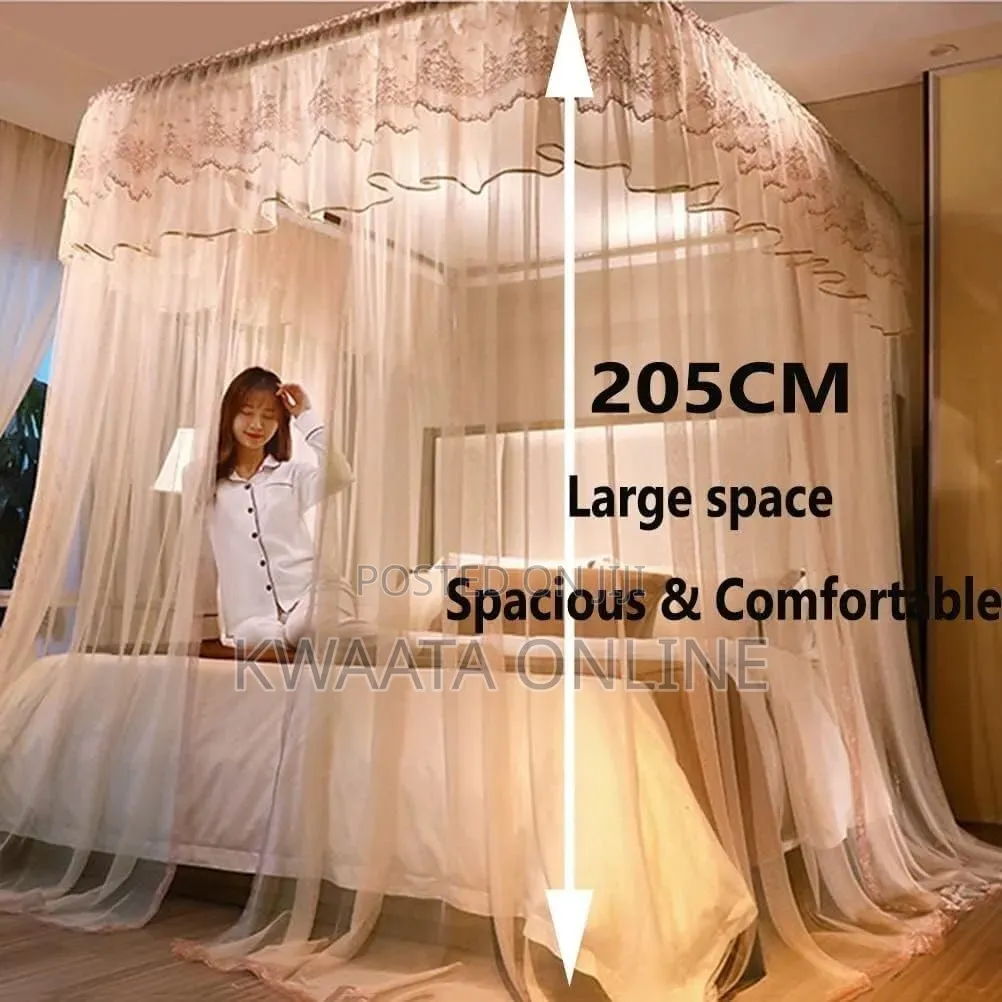 Luxury Bed Canopy Mosquito Net With U-shape Metal Bracket On 2 Stands