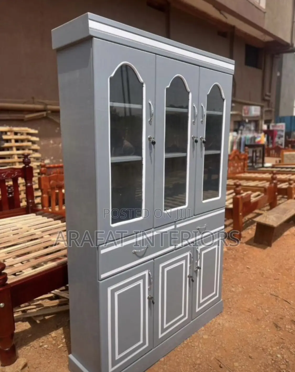  Elegant Grey Arched Display Cabinet 
