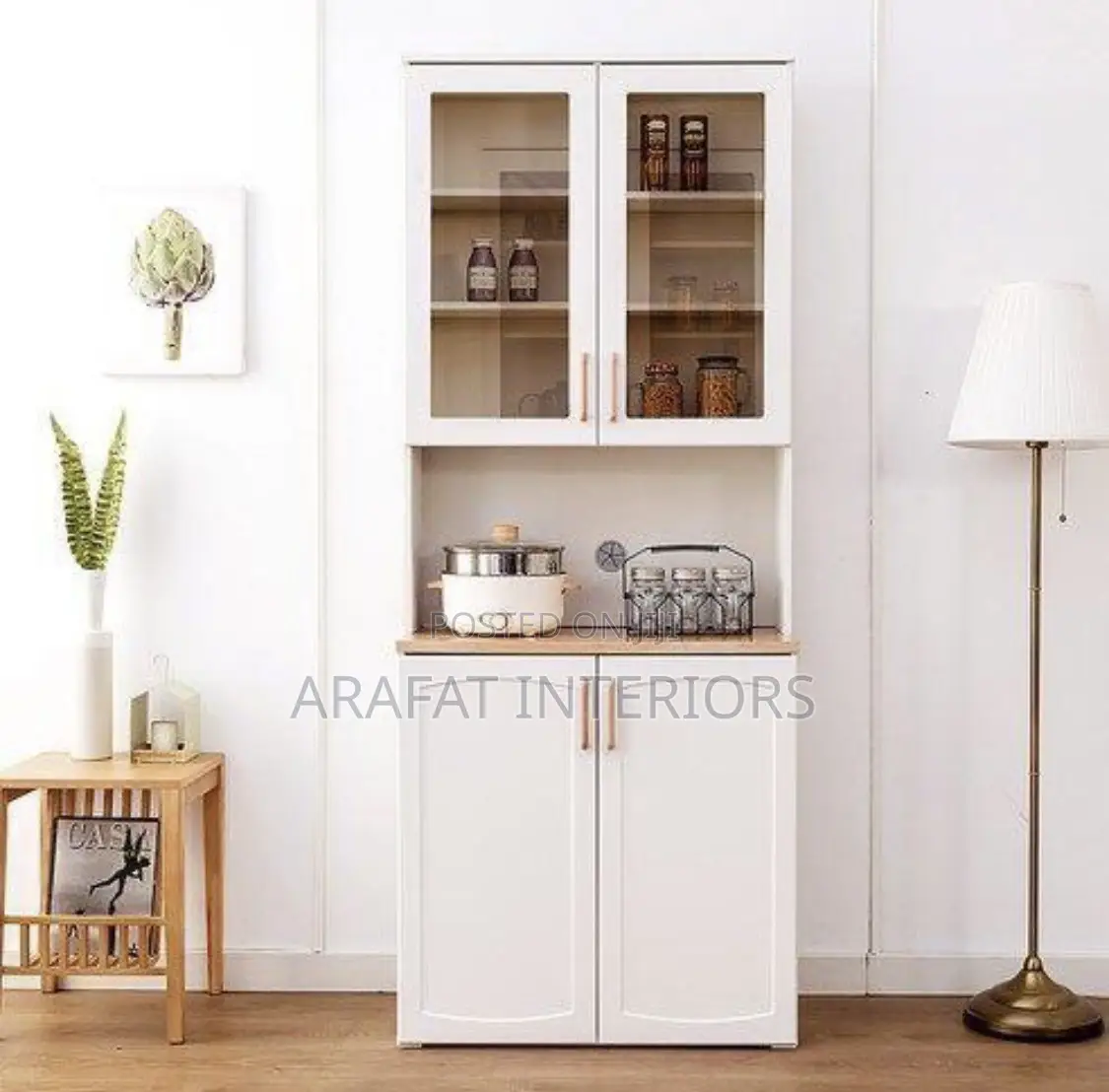 Modern White Kitchen Hutch Display Cabinet 