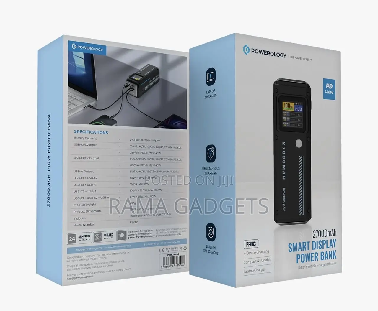 27000mah Smart Display Power Bank Featuring 140w Pd Fast Charging.