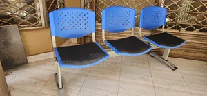 Blue Black Waiting Chair With Leather Cushion