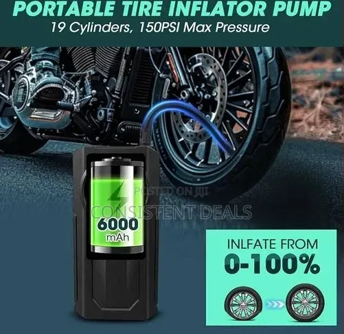 Electric Portable 4 In1 Car Jump Starter Tire Inflator Air Compressor
