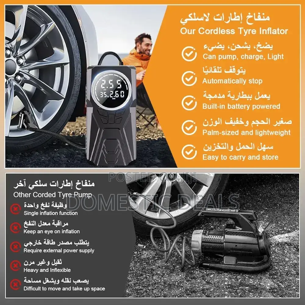 Cordless Tyre Inflator Portable Air Compressor, 4500mah