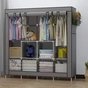 4 Column Metallic Cloth Wardrobe (Not Assembled) - Grey