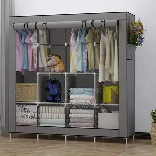 4 Column Metallic Cloth Wardrobe (Not Assembled) - Grey