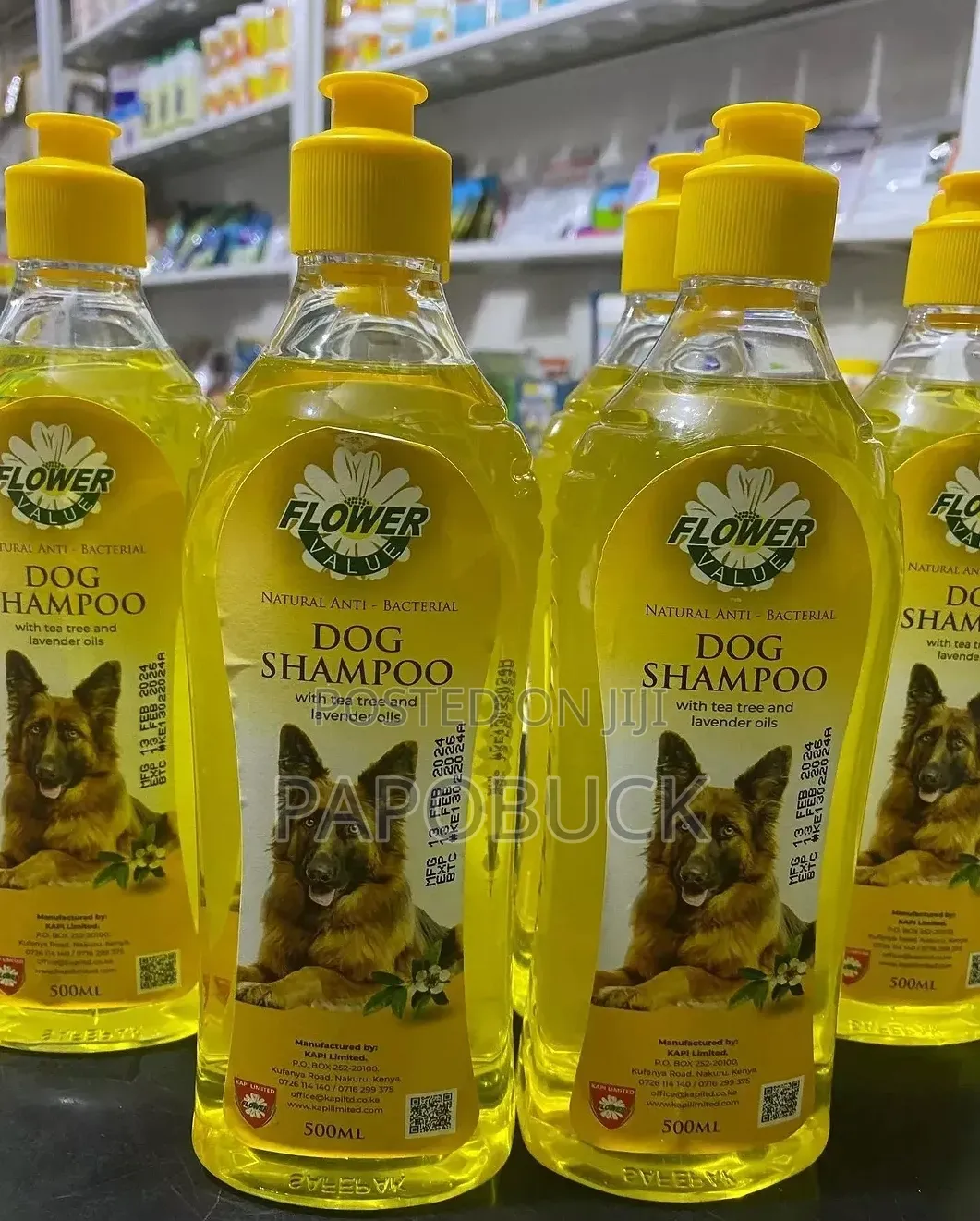 500ml Bottle of Flower Value Natural Anti-Bacterial Dog Shampoo