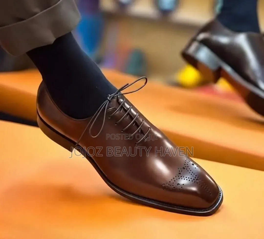 Black Patent Leather Wholecut Oxford Shoes.