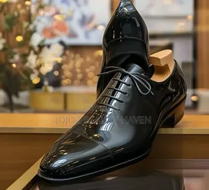 Black Patent Leather Wholecut Oxford Shoes.