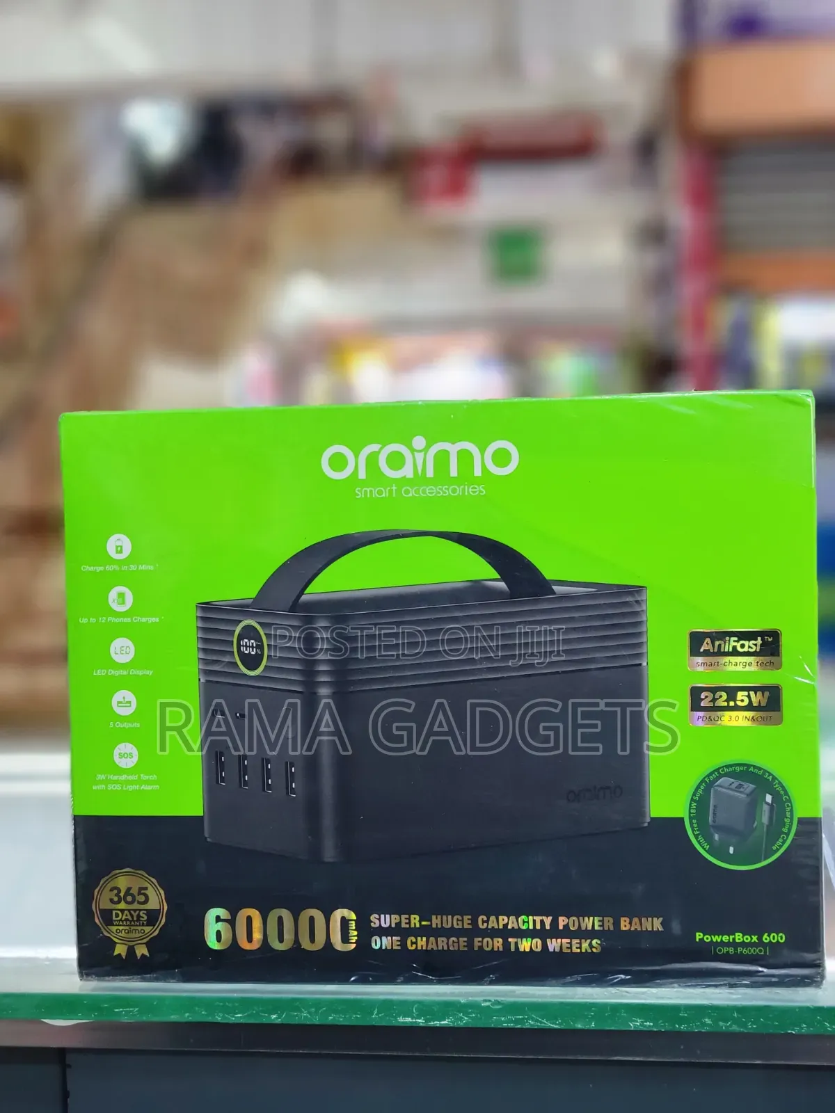 Oraimo Powerbox 600, a High-Capacity Power Bank Featuring:
