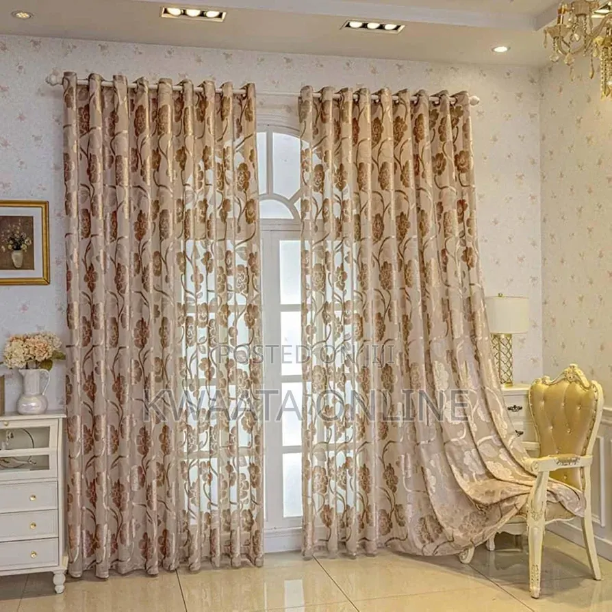 Elegant 3-Piece Marble Curtains Set (2pc Curtain + 1 Pc Net) Eyelets